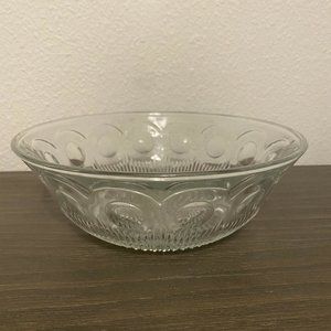 Vintage 8.25" Coin Dot Pattern Clear Glass Serving Bowl with Bubble Dot Base